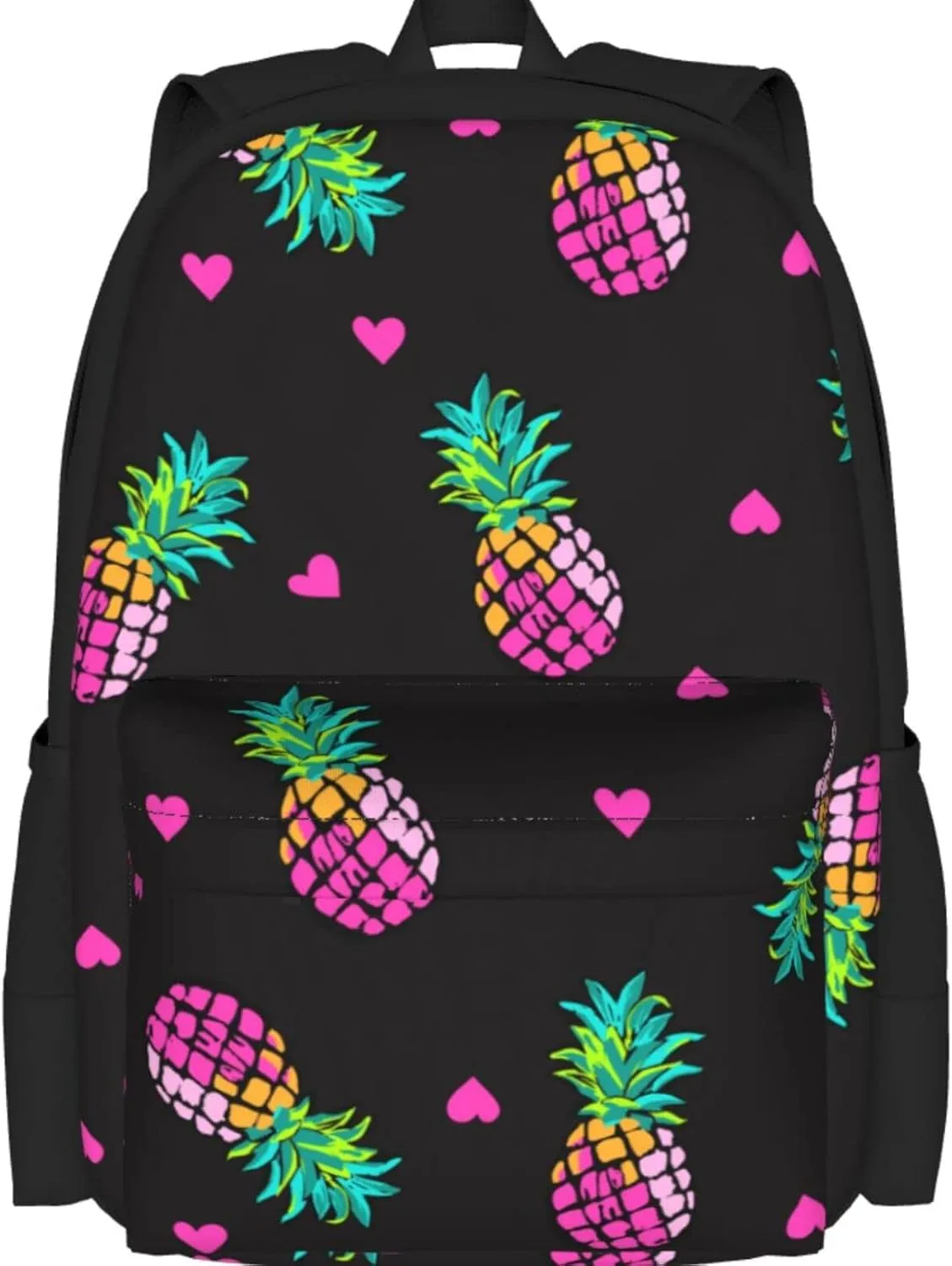 Delerain Pink Hearts Pineapples Kids Backpack School Book Bag Travel Daypack Shoulder Bag 16 Inch Plus Lightweight Laptop Bag for 1-6th Grade Boys Girls Back to School