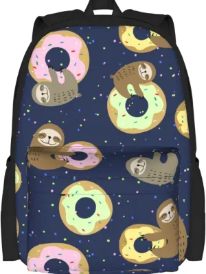 Delerain Sloth With Doughnuts Kids Backpack School Book Bag Travel Daypack Shoulder Bag 16 Inch Plus Lightweight Laptop Bag For 1-6th Grade Boys Girls Back To School