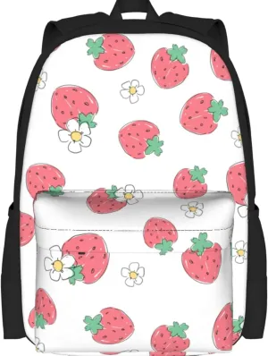 Delerain Strawberries Floral Kids Backpack School Book Bag Travel Daypack Shoulder Bag 16 Inch Plus Lightweight Laptop Bag for 1-6th Grade Boys Girls Back to School
