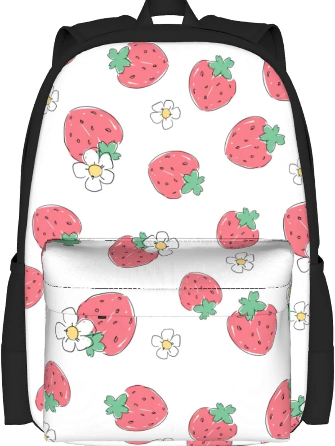 Delerain Strawberries Floral Kids Backpack School Book Bag Travel Daypack Shoulder Bag 16 Inch Plus Lightweight Laptop Bag for 1-6th Grade Boys Girls Back to School