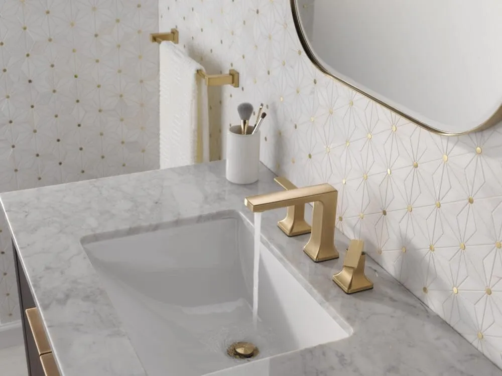 Delta Faucet Velum Widespread Bathroom Faucet 3 Hole, Gold Bathroom Sink Faucet, 2 Handle Bathroom Faucet, Bath Faucet, Pop-Up Drain Assembly, Champagne Bronze 3537LF-CZMPU