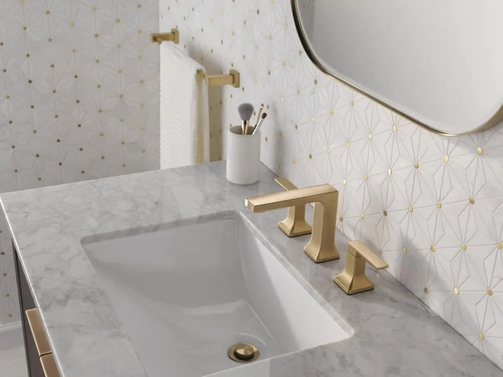 Delta Faucet Velum Widespread Bathroom Faucet 3 Hole, Gold Bathroom Sink Faucet, 2 Handle Bathroom Faucet, Bath Faucet, Pop-Up Drain Assembly, Champagne Bronze 3537LF-CZMPU