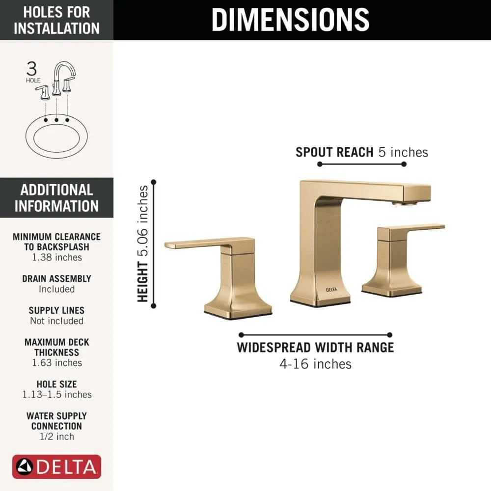 Delta Faucet Velum Widespread Bathroom Faucet 3 Hole, Gold Bathroom Sink Faucet, 2 Handle Bathroom Faucet, Bath Faucet, Pop-Up Drain Assembly, Champagne Bronze 3537LF-CZMPU