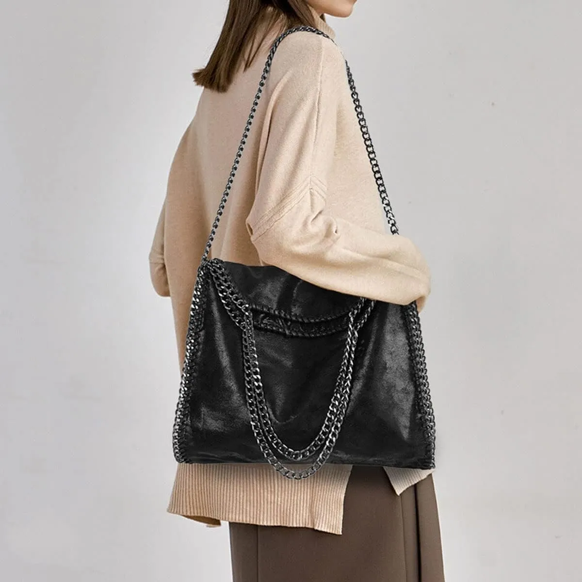 Designer Large Chain Shoulder Purse for Women Soft Leather Tote Quilted Hobo Bag Fashion Handbag Top-Handle Satchel