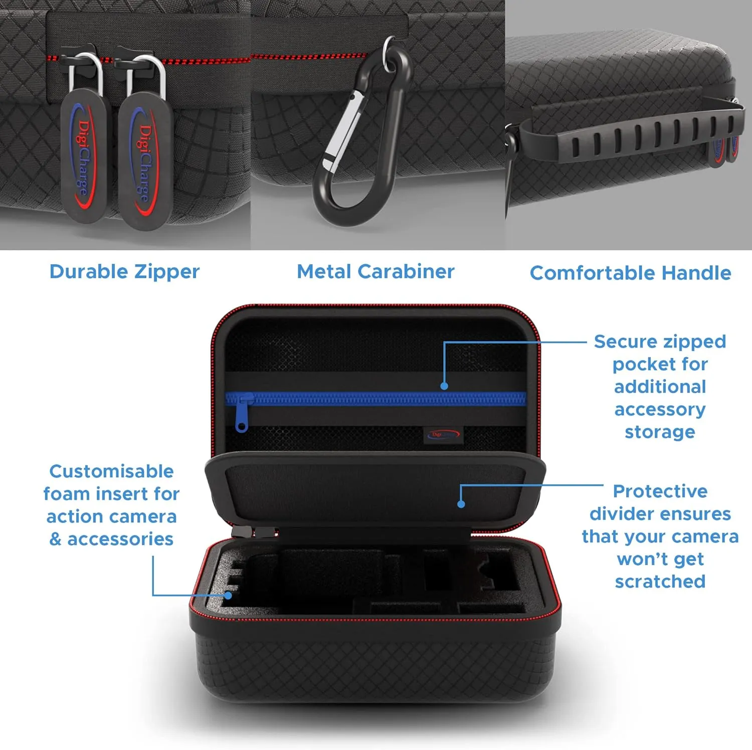DigiCharge Action Camera Carrying Case for GoPro Hero13 Hero12 Hero11 Max Hero10 / DJI Osmo Action 5 4 3 / HERO 13 12 11 Mini 10 9 8 FUSION Akaso EK7000 V50 Brave Cam 6.5x4.5x3 Inch
