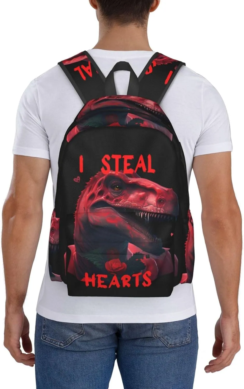 Dinosaur I Steal Hearts Love T Rex Laptop Backpack Shoulder Bag Laptop Pack Travel Backpacks Commuter Back Pack Casual Daypack Bags With Side Pockets
