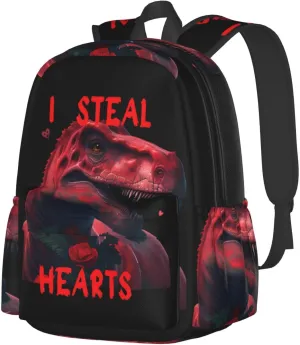 Dinosaur I Steal Hearts Love T Rex Laptop Backpack Shoulder Bag Laptop Pack Travel Backpacks Commuter Back Pack Casual Daypack Bags With Side Pockets