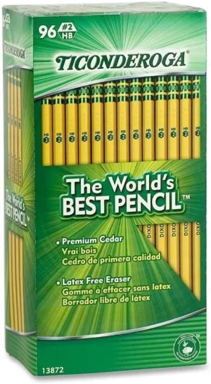 Dixon Ticonderoga Wood-Cased #2 HB Pencils, Box of 96, Yellow