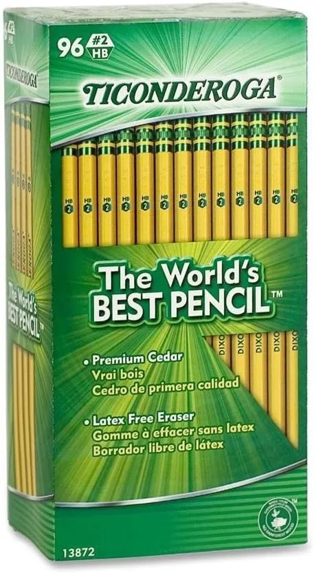 Dixon Ticonderoga Wood-Cased #2 HB Pencils, Box of 96, Yellow