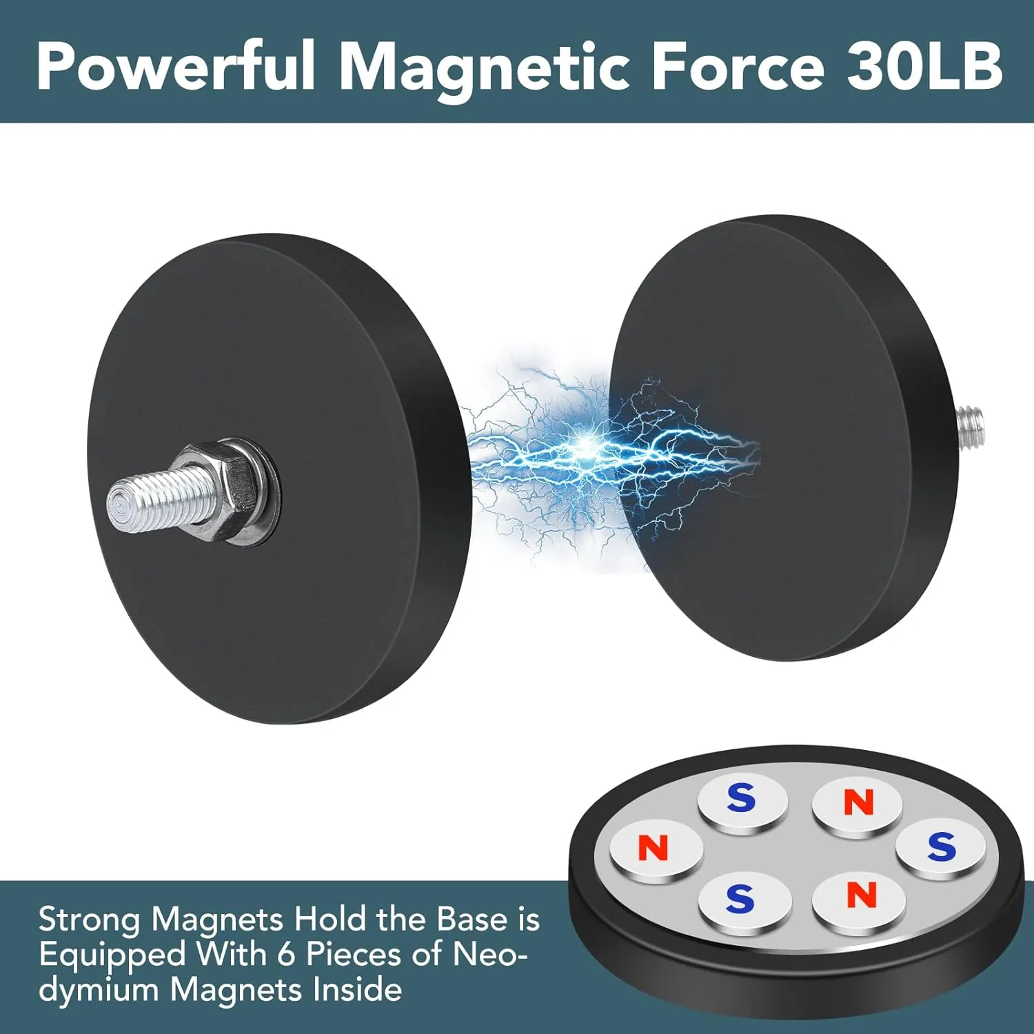 DIYMAG 12Pcs Rubber Coated Magnets, Adhesive Power 30LBS Anti-Scratch Neodymium Large Magnet Base with M5 Threaded Magnet with Bolts and Nuts, Strong Magnets Hold for Light Bar, Mirror, Camera, PTZ