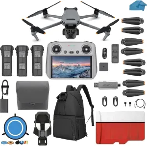 DJI Mavic 3 Pro Drone with Fly More Combo DJI RC, Flagship Triple-Camera Drone with 4/3 CMOS Hasselblad Camera, with 3 Batteries, Charging Hub, 128 GB Micro SD Card Landing Pad, Waterproof Backpack and More