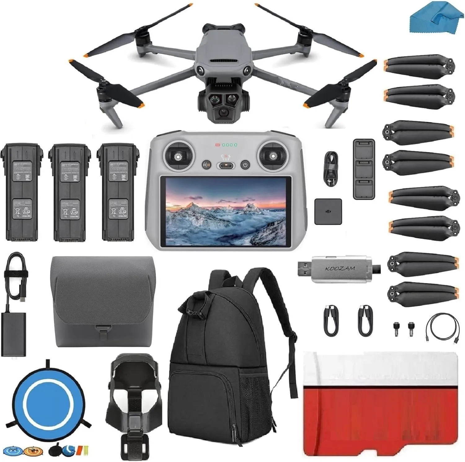 DJI Mavic 3 Pro Drone with Fly More Combo DJI RC, Flagship Triple-Camera Drone with 4/3 CMOS Hasselblad Camera, with 3 Batteries, Charging Hub, 128 GB Micro SD Card Landing Pad, Waterproof Backpack and More
