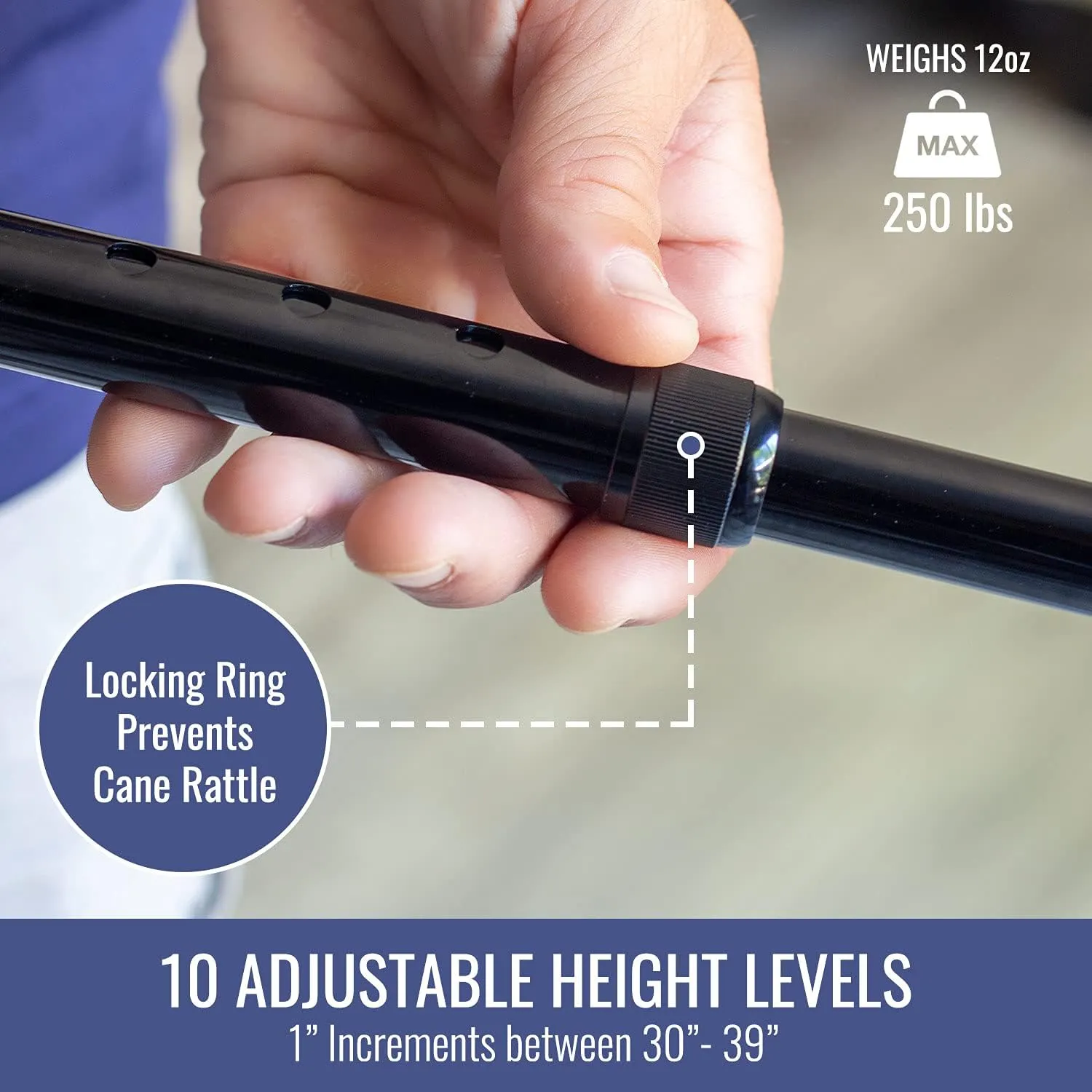 DMI Deluxe Adjustable Cane with Comfort Grip Handle and Strap, Black