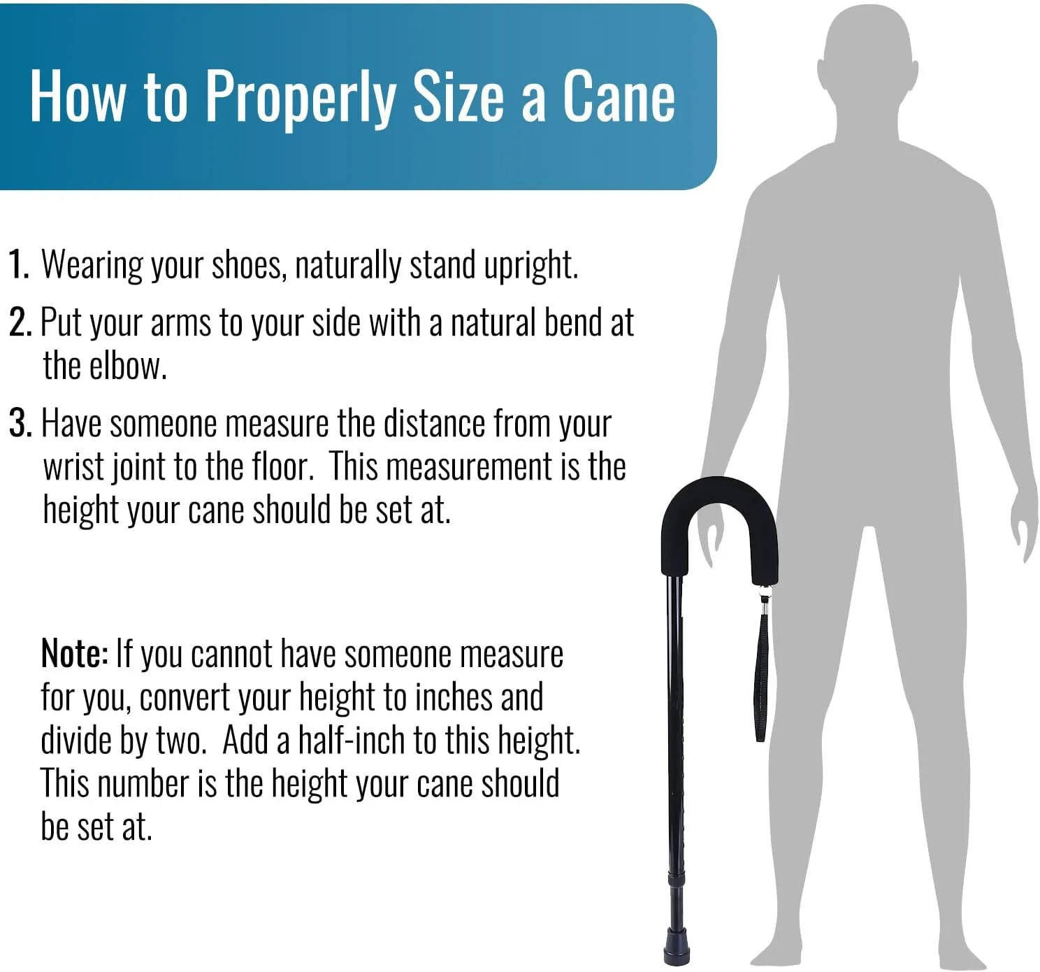 DMI Deluxe Adjustable Cane with Comfort Grip Handle and Strap, Black