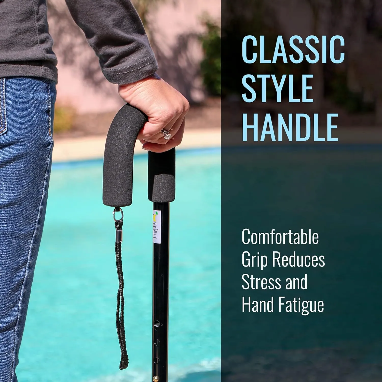 DMI Deluxe Adjustable Cane with Comfort Grip Handle and Strap, Black