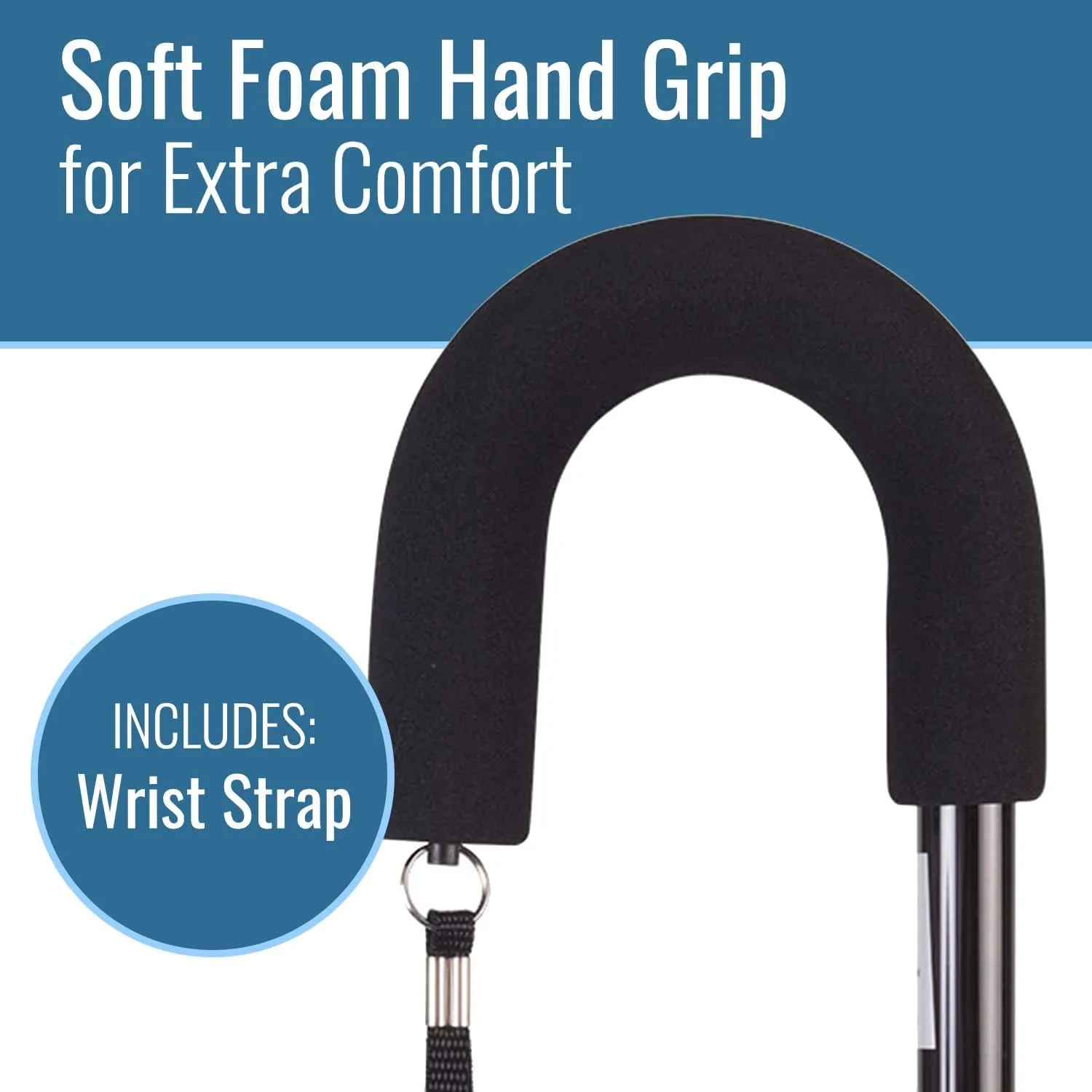 DMI Deluxe Adjustable Cane with Comfort Grip Handle and Strap, Black