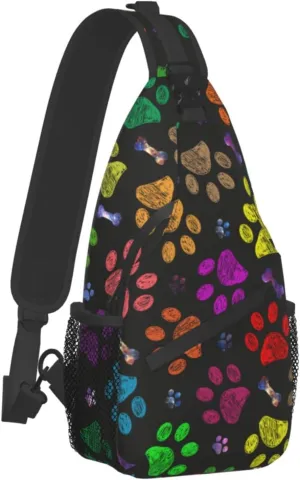 Dog Paw Print Sling Bag Crossbody Backpack For Women Men Hiking Travel Shoulder Pouch Small Daypack Casual One Strap Pack Lightweight Cross Chest Bag