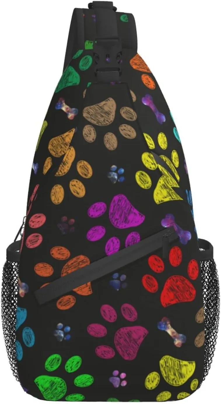 Dog Paw Print Sling Bag Crossbody Backpack For Women Men Hiking Travel Shoulder Pouch Small Daypack Casual One Strap Pack Lightweight Cross Chest Bag