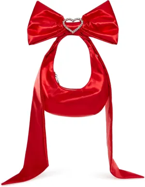 Dolls Kill Lady Royal Shoulder Bag by Sugar Thrillz – Satin Purse with Rhinestone Ribbon Handle & Heart Accent, One Size