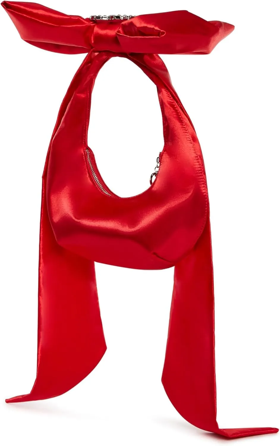 Dolls Kill Lady Royal Shoulder Bag by Sugar Thrillz – Satin Purse with Rhinestone Ribbon Handle & Heart Accent, One Size
