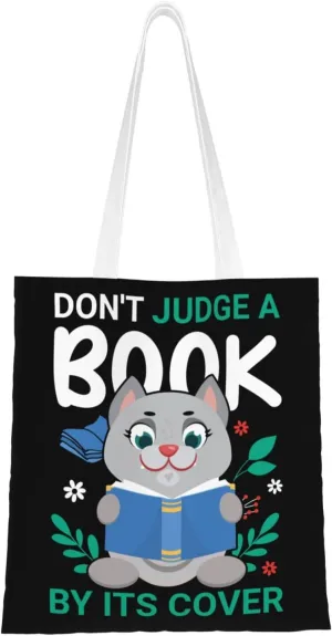 Don't Judge A Book By Its Cover Tote Bag for Women Canvas Shopping Bags Reusable Large Capacity Casual Shoulder Handbags Grocery Bags DIY Gift Bags