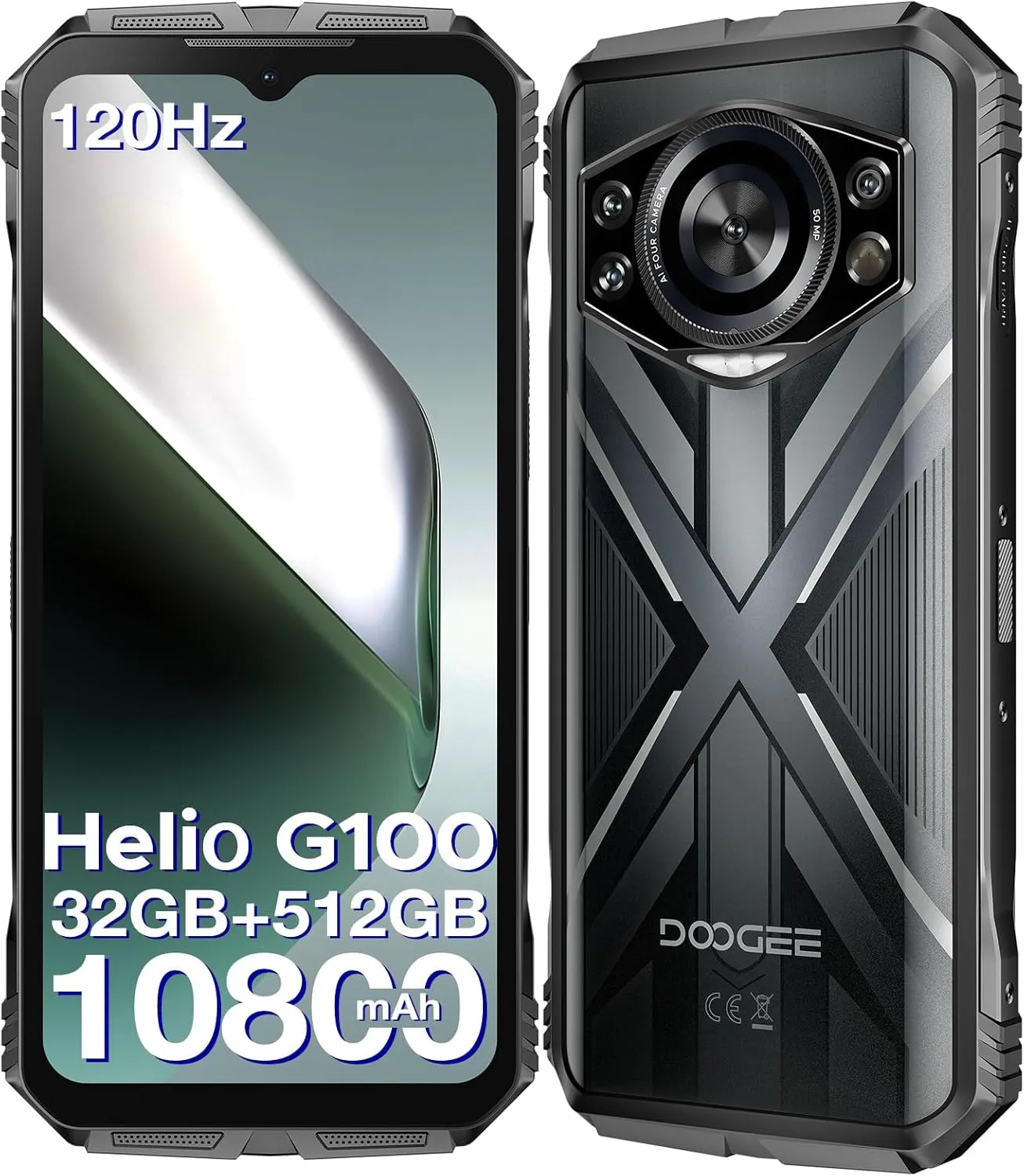 DOOGEE S Cyber Pro Rugged Smartphone Unlocked, 32GB 512GB Rugged Phone Android 14, 10800mAh Battery, 6.6" FHD 120Hz Waterproof Phone, 50MP 32MP, IP68/IP69K/Dual SIM/NFC/OTG/Face ID,Silver