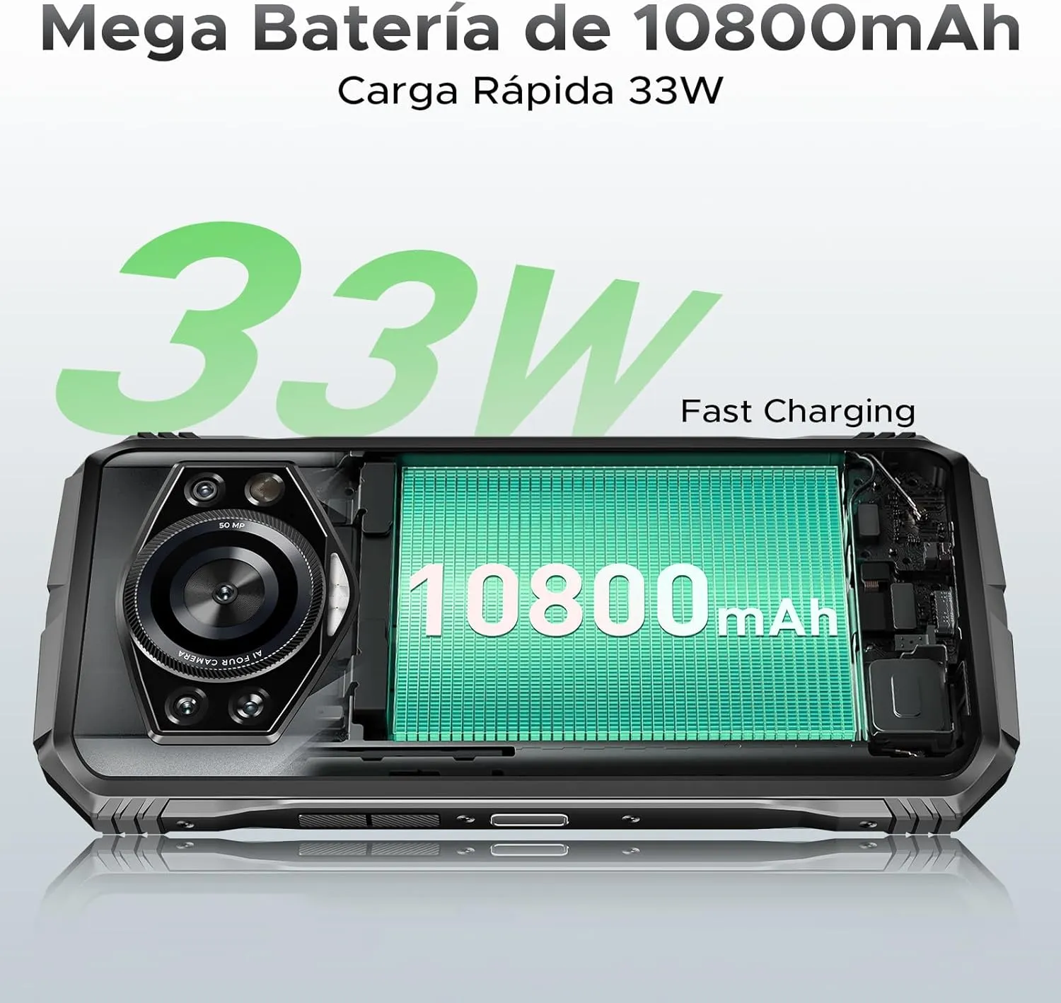 DOOGEE S Cyber Pro Rugged Smartphone Unlocked, 32GB 512GB Rugged Phone Android 14, 10800mAh Battery, 6.6" FHD 120Hz Waterproof Phone, 50MP 32MP, IP68/IP69K/Dual SIM/NFC/OTG/Face ID,Silver