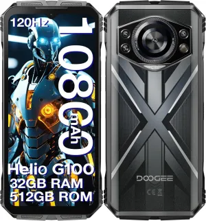 DOOGEE S Cyber Pro Rugged Smartphone Unlocked, 32GB 512GB Rugged Phone Android 14, 10800mAh Battery, 6.6" FHD 120Hz Waterproof Phone, 50MP 32MP, IP68/IP69K/Dual SIM/NFC/OTG/Face ID,Silver