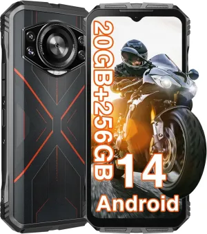 DOOGEE S Cyber Rugged Smartphone Android 14, 10800mAh Battery Rugged Phone, 20GB RAM   256 ROM Outdoor Waterproof Unlocked Phone, 6.58" FHD IPS Waterdrop Screen, 50MP AI Camera/Dual SIM/OTG/GPS,Red