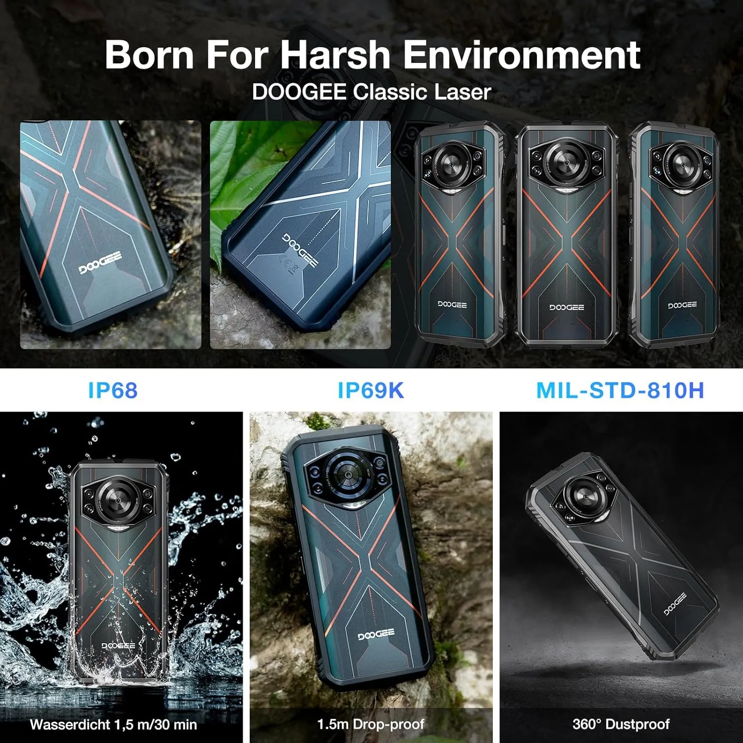 DOOGEE S Cyber Rugged Smartphone Android 14, 10800mAh Battery Rugged Phone, 20GB RAM   256 ROM Outdoor Waterproof Unlocked Phone, 6.58" FHD IPS Waterdrop Screen, 50MP AI Camera/Dual SIM/OTG/GPS,Red
