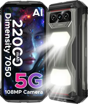 DOOGEE V Max S (2025) 5G Unlocked Rugged Phone,Dual Camping Lights,22000mAh Battery,Android 14,24GB 256GB/TF 2TB Rugged Smartphone,108MP 16MP,6.58”FHD 120Hz IPS Screen,Dual Unlock/NFC/WiFi6(Tarnish)