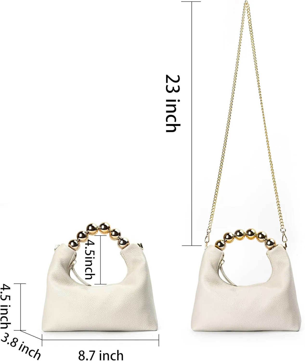 DORIS&JACKY Small Top Handle Clutch Bag Women Designer Goatskin Crossbody Purse With Pearl Handle And Detachable Metal Chain