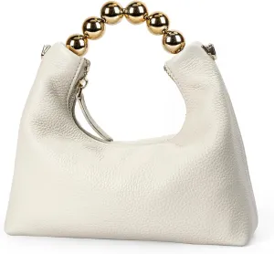 DORIS&JACKY Small Top Handle Clutch Bag Women Designer Goatskin Crossbody Purse With Pearl Handle And Detachable Metal Chain