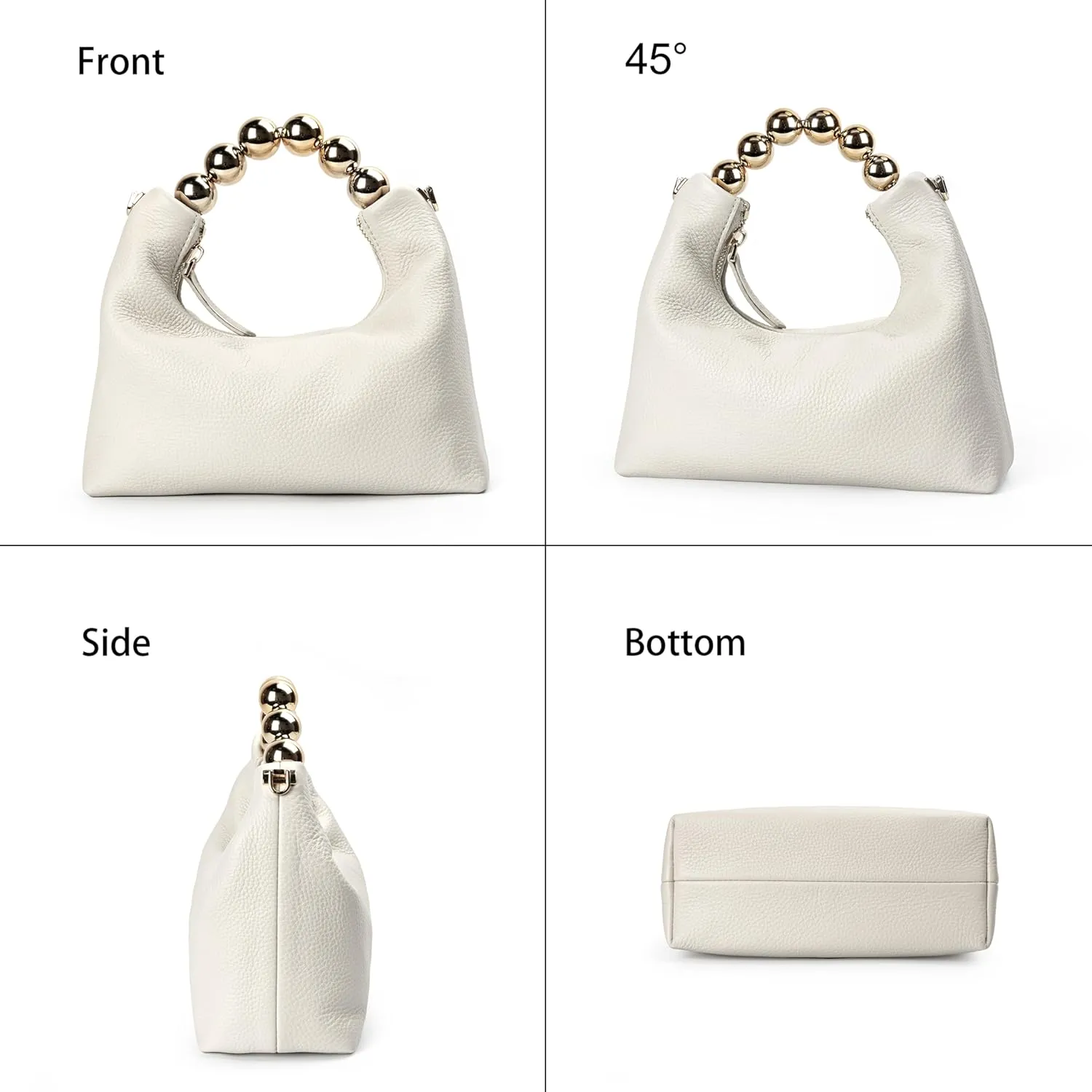 DORIS&JACKY Small Top Handle Clutch Bag Women Designer Goatskin Crossbody Purse With Pearl Handle And Detachable Metal Chain