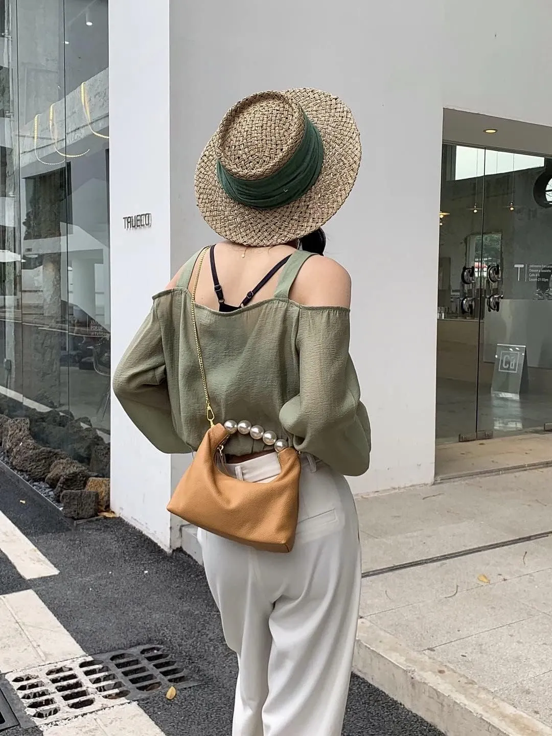 DORIS&JACKY Small Top Handle Clutch Bag Women Designer Goatskin Crossbody Purse With Pearl Handle And Detachable Metal Chain