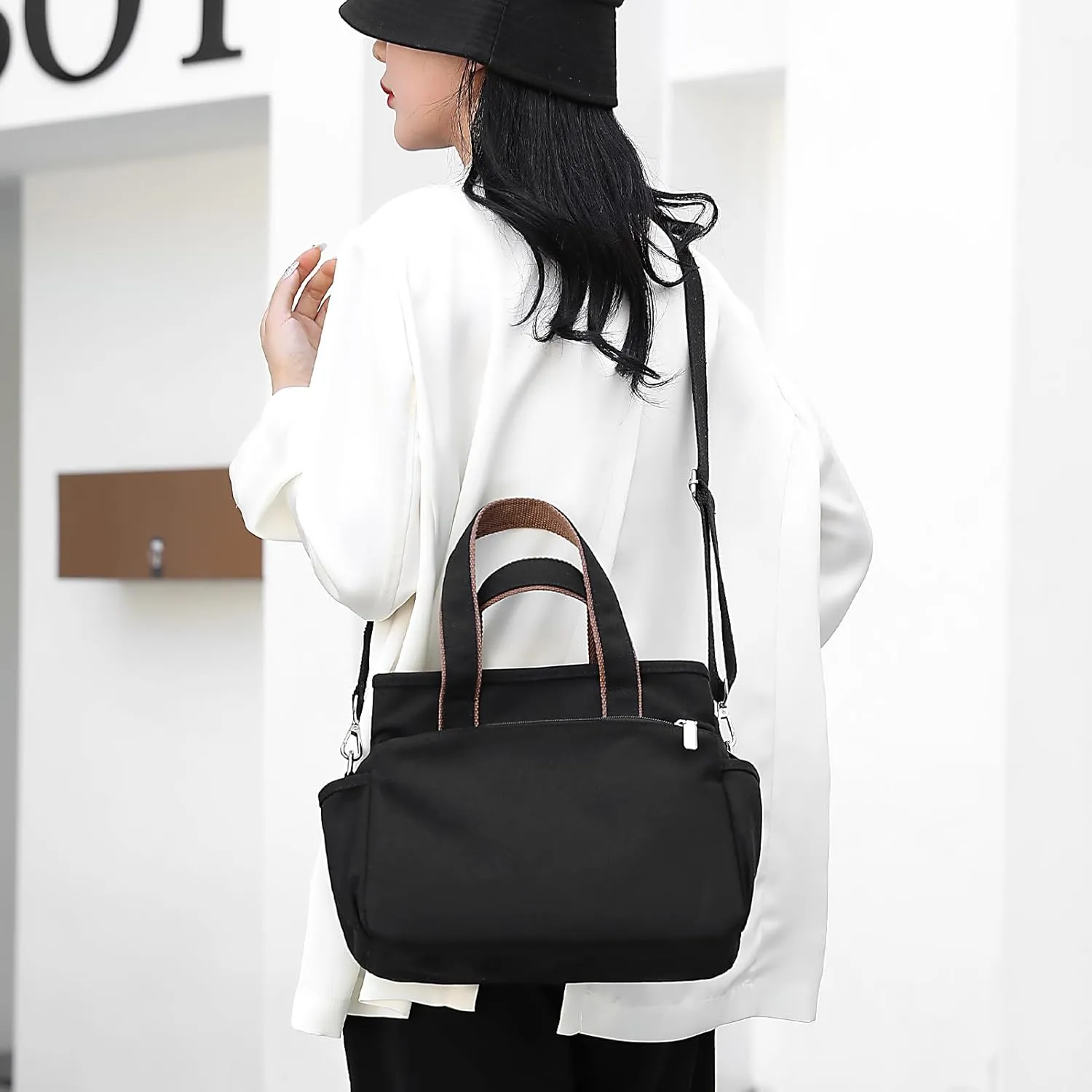 DOURR Canvas Crossbody Handbags for Women with 3 Zipper Compartments Durable Daily Satchel
