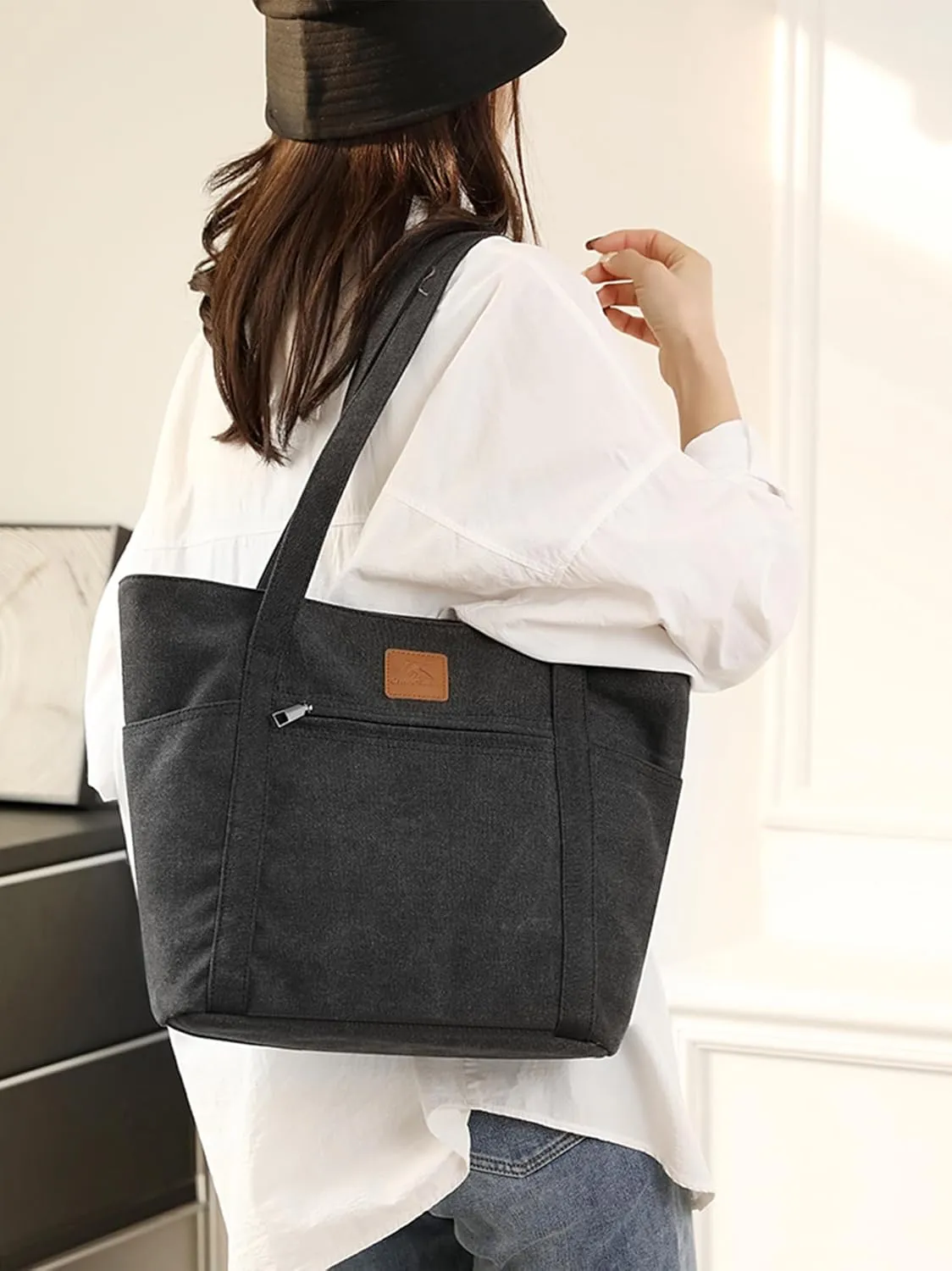 DOURR Womens Shoulder Handbags Heavy Duty Canvas Work Tote Retro Bucket Bag