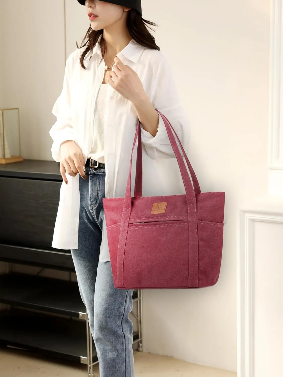 DOURR Womens Shoulder Handbags Heavy Duty Canvas Work Tote Retro Bucket Bag