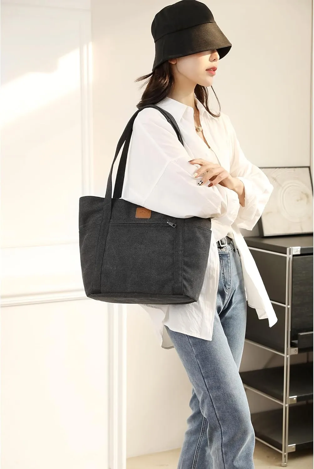 DOURR Womens Shoulder Handbags Heavy Duty Canvas Work Tote Retro Bucket Bag