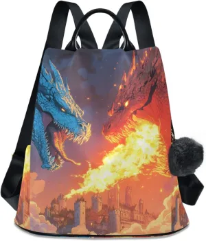 Dragons Fire Flame Backpack for Women Anti Theft Large Fashion Travel Shoulder Bag Purse Rucksack Lightweight