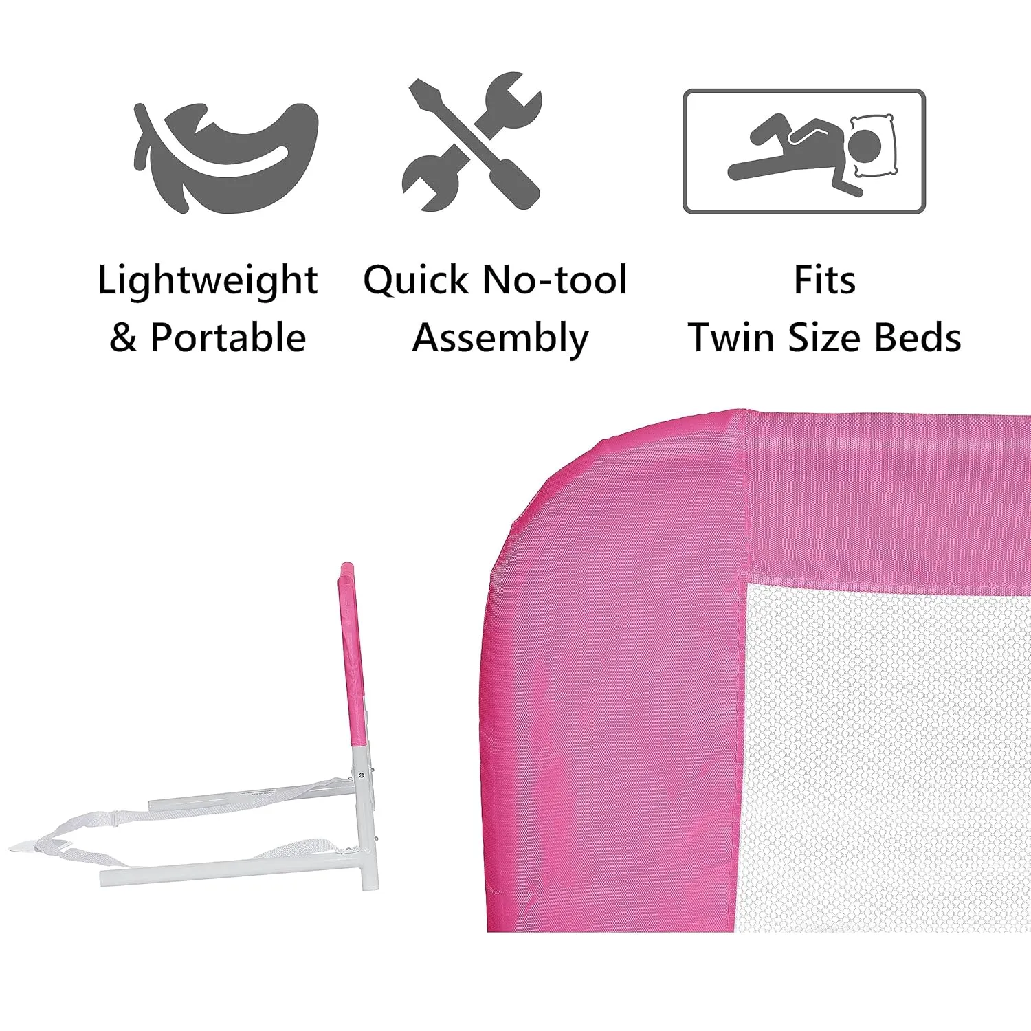 Dream On Me Lightweight Mesh Security Adjustable Bed Rail Double Pack with Breathable Mesh Fabric in Pink, 2 Count (Pack of 1)