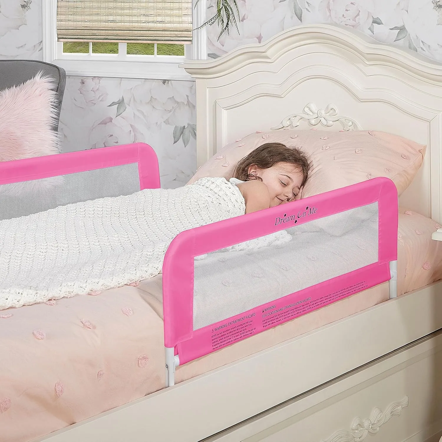 Dream On Me Lightweight Mesh Security Adjustable Bed Rail Double Pack with Breathable Mesh Fabric in Pink, 2 Count (Pack of 1)