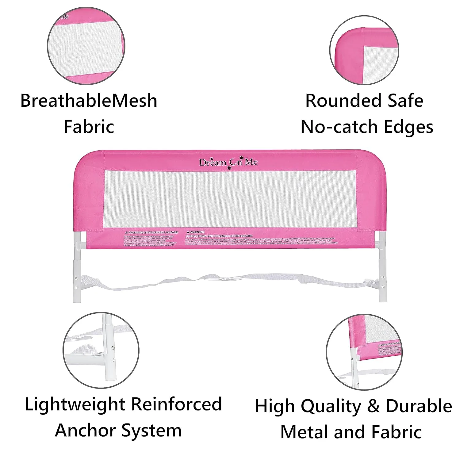 Dream On Me Lightweight Mesh Security Adjustable Bed Rail Double Pack with Breathable Mesh Fabric in Pink, 2 Count (Pack of 1)