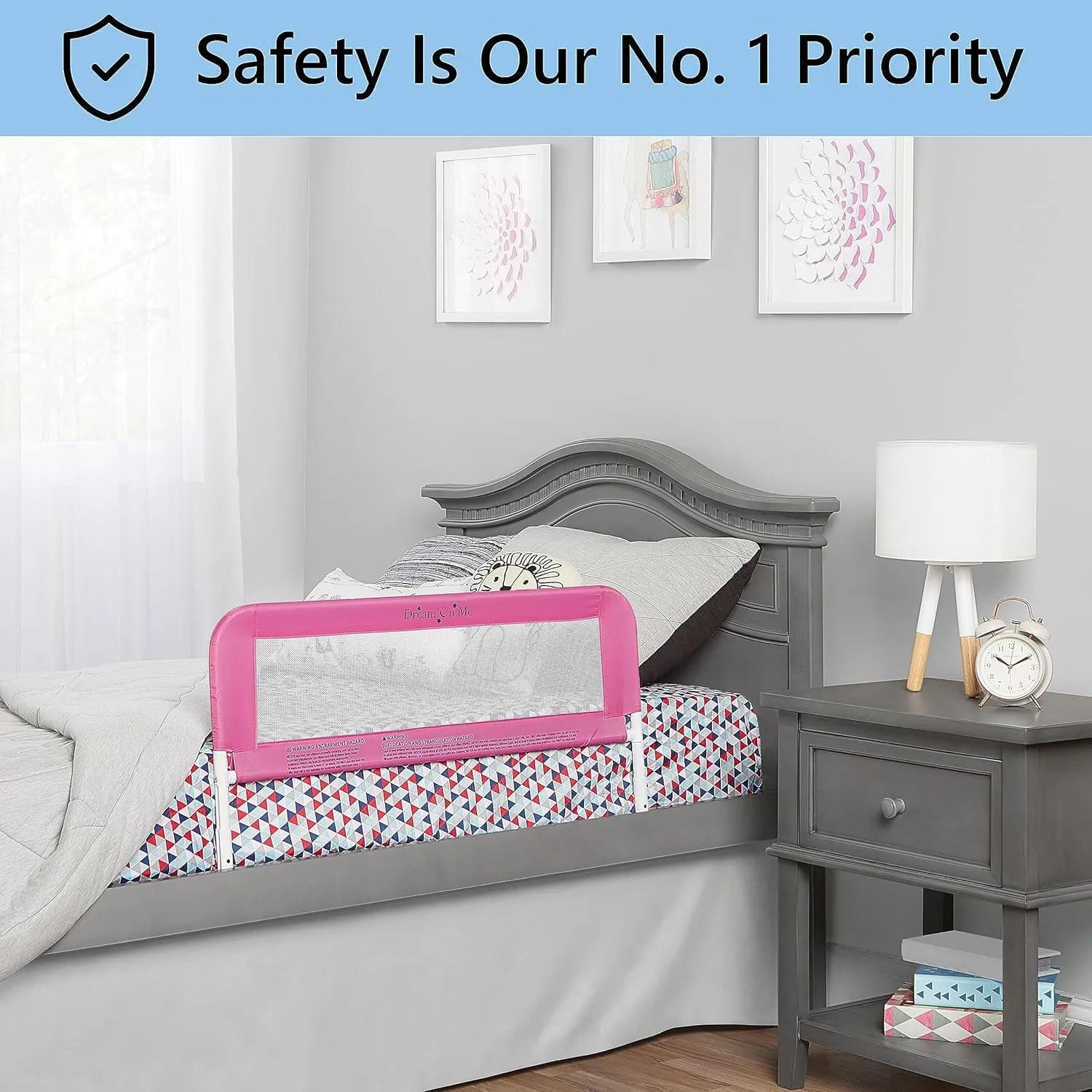 Dream On Me Lightweight Mesh Security Adjustable Bed Rail Double Pack with Breathable Mesh Fabric in Pink, 2 Count (Pack of 1)