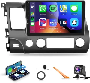 DSP Car Stereo Radio for Honda Civic 2006-2011 with Wireless Carplay Android Auto MirrorLink,Podofo 10.1 inch HD IPS Touch Screen Build-in GPS 26UIs 5.0Bluetooth Car Radio WiFi AHD Backup Camera Mic