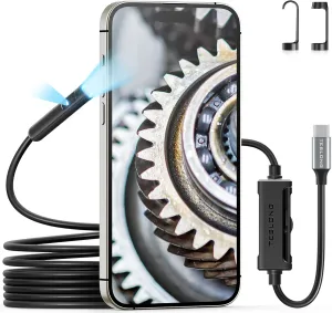 Dual Lens Endoscope with Light, Teslong USB-C Borescope Inspection Camera with 8 1 LED Lights, Flexible Waterproof Fiber Optic Snake Camera Scope Compatible with iPhone 15, Android Phone(10FT)