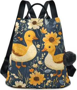 Duck Flower Meadow Backpack for Women Anti Theft Large Fashion Travel Shoulder Bag Purse Rucksack Lightweight