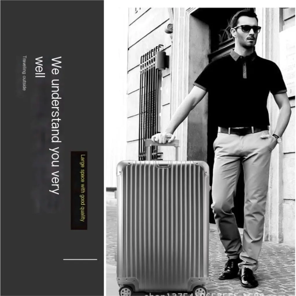 Duffle Bag All-aluminum Magnesium Alloy Trolley Case Metal Suitcase Universal Wheel Boarding Case 24-inch Suitcase Suitcase Tags(Gold,32cm)