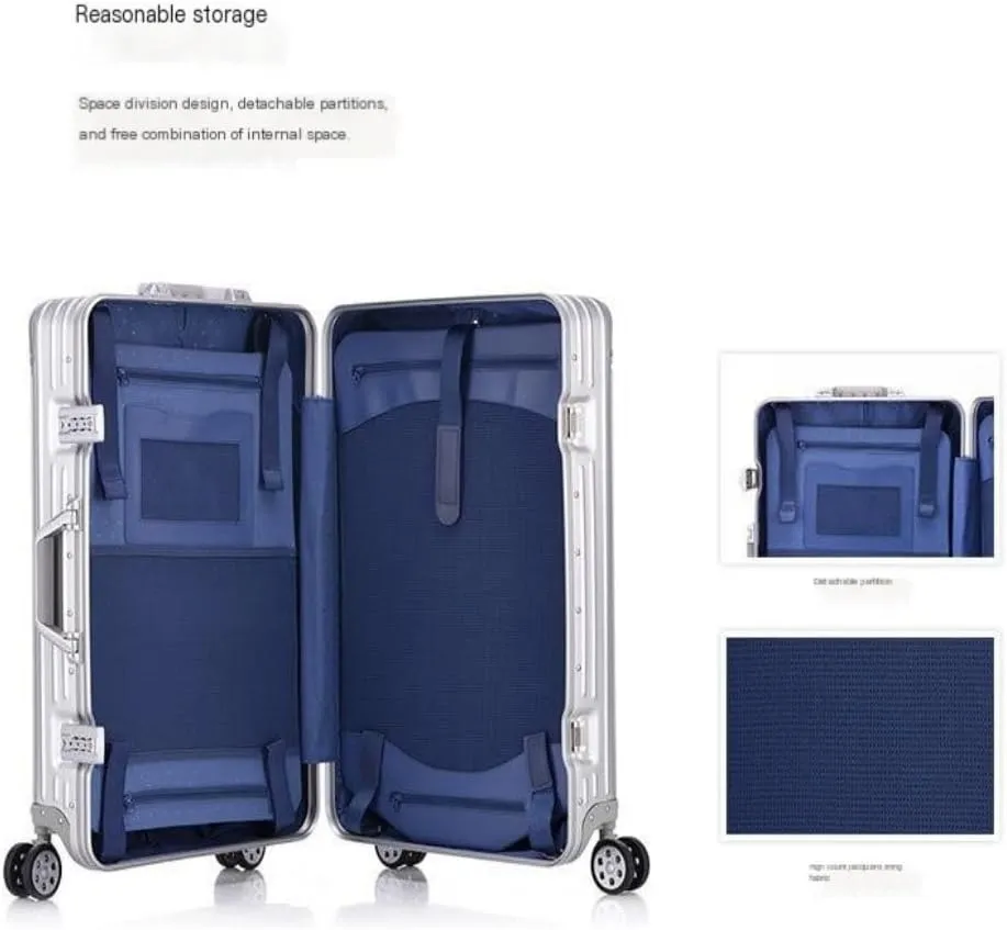 Duffle Bag All-aluminum Magnesium Alloy Trolley Case Metal Suitcase Universal Wheel Boarding Case 24-inch Suitcase Suitcase Tags(Gold,32cm)