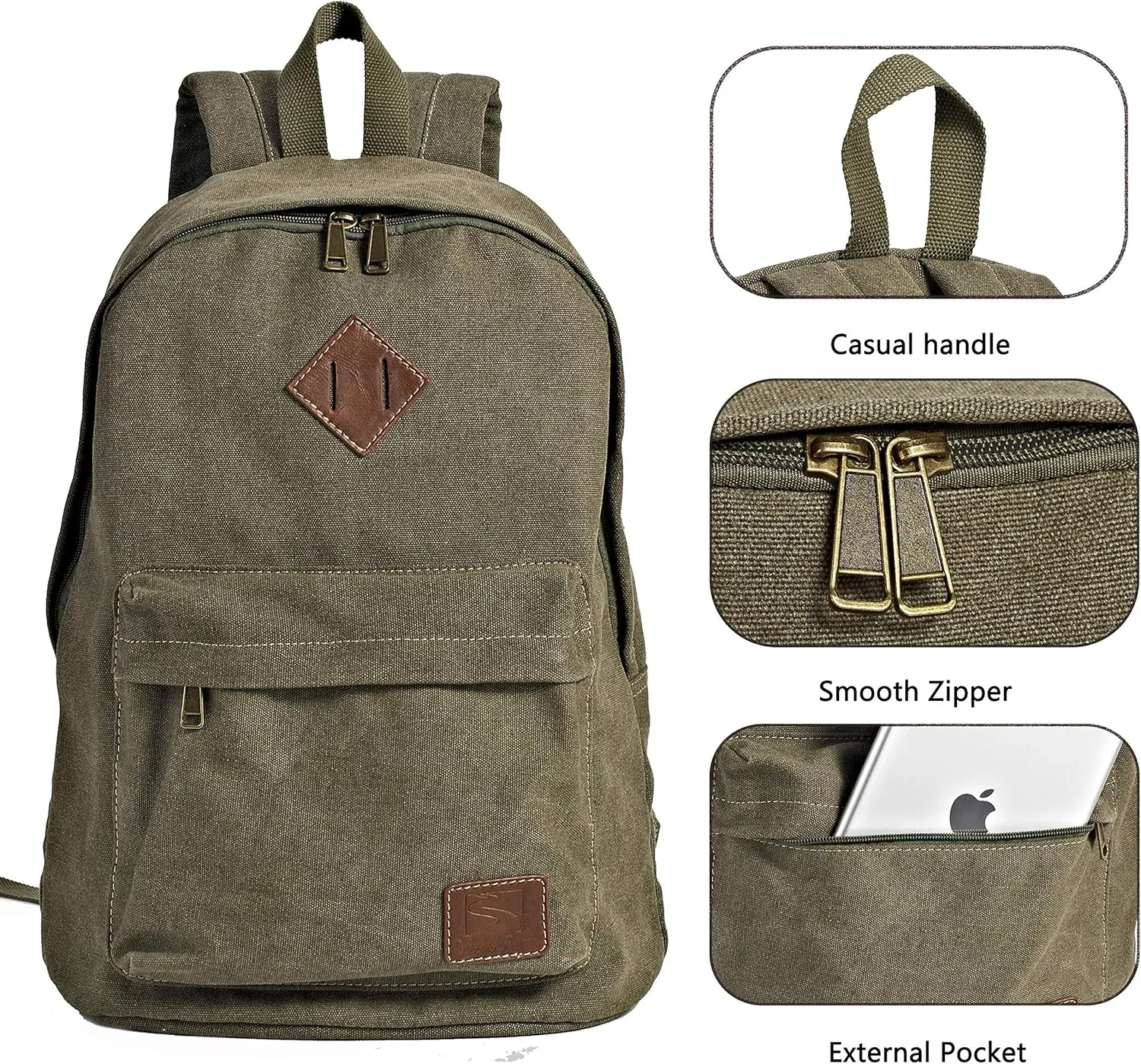 Durable Canvas College Rucksack Laptop Excursion Backpack Travel Notebook School Backpack Bookbag For Men Women Military Green Factory Directly